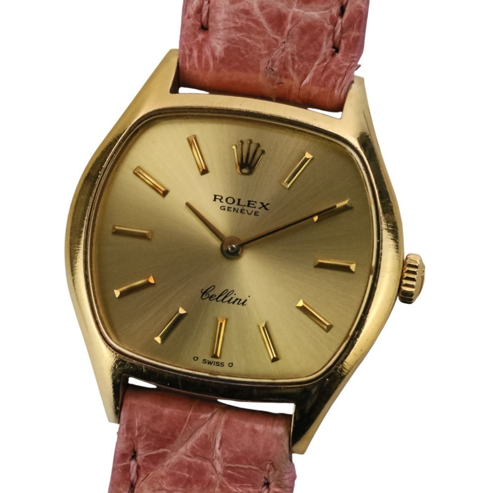 ROLEX Cellini 18K Yellow Gold Hand-wound Watch 3801 Pink Ladies